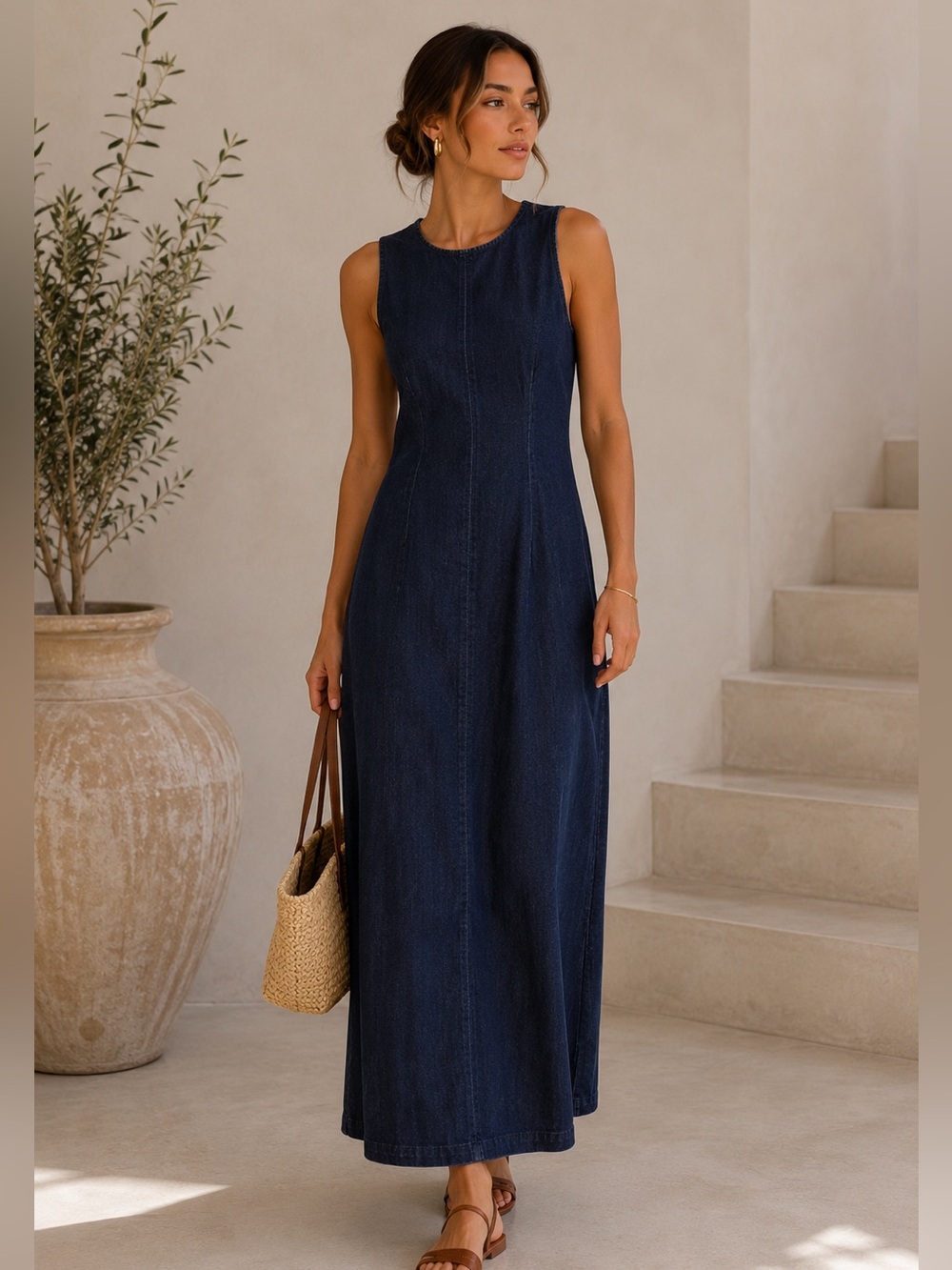 House of Harlow 1960 Navy Stretch Denim Pencil Dress